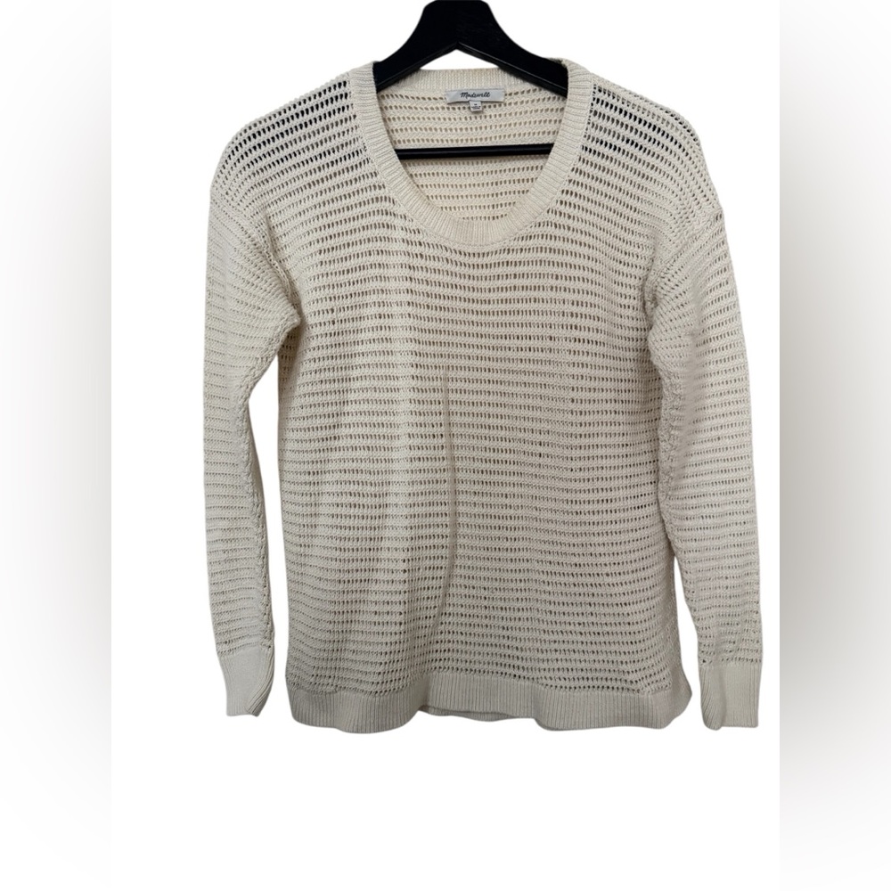 MADEWELL Women Off White Open Knit High-Low Hem Sweater Size M